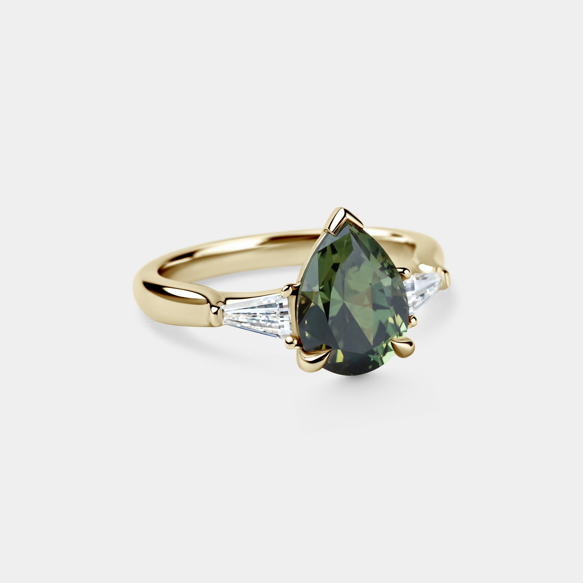 3.05ct Three Stone of Pear Sapphire & Tapered Baguettes