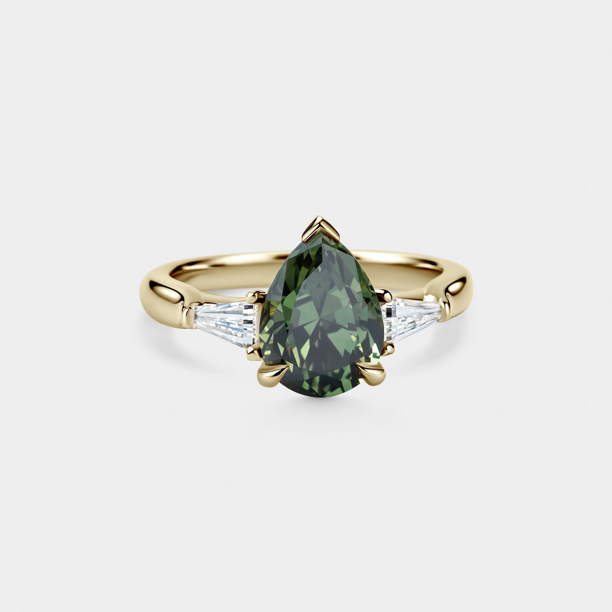 3.05ct Three Stone of Pear Sapphire & Tapered Baguettes