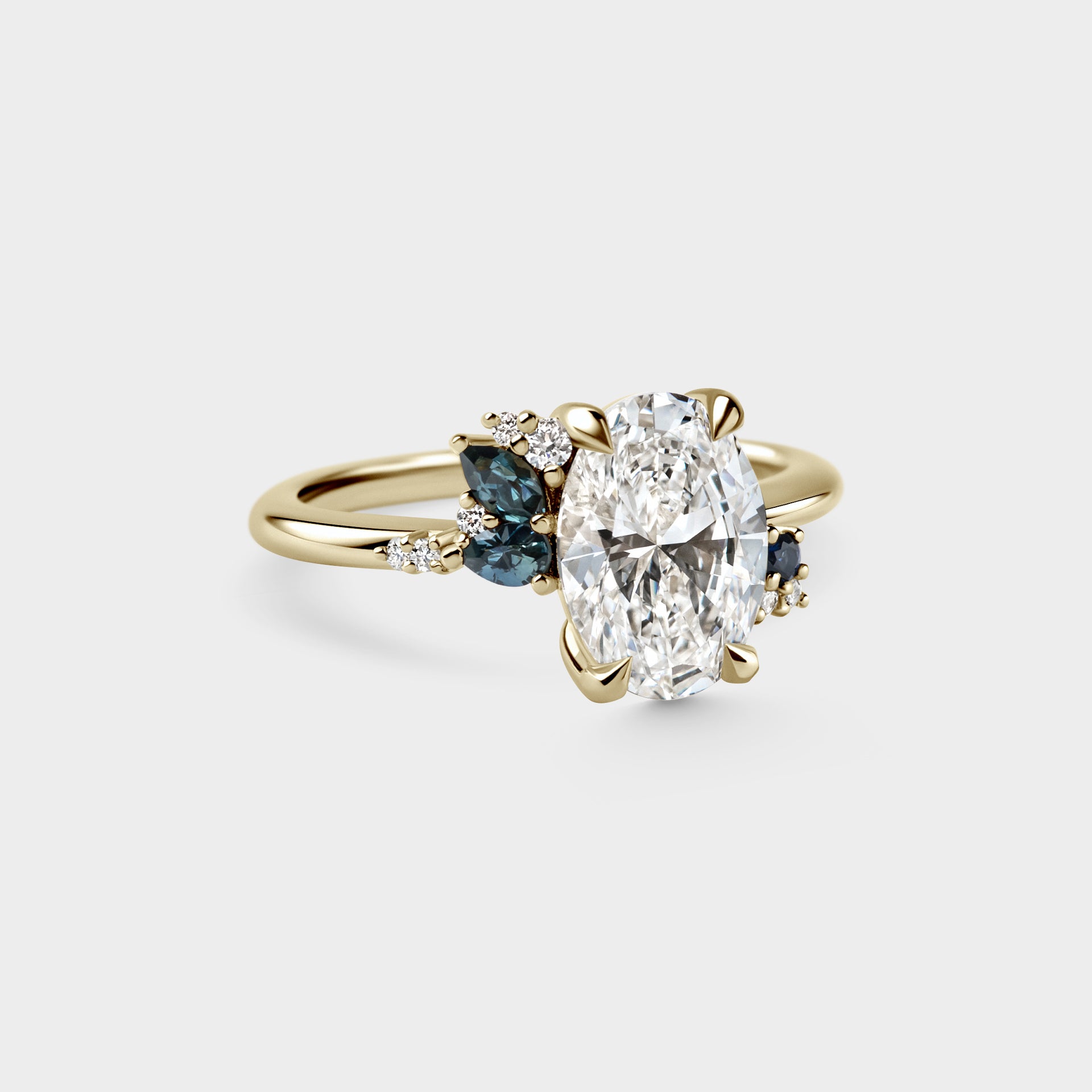 2.80ct Asymmetrical Cluster of Oval Lab & Sapphire Cluster