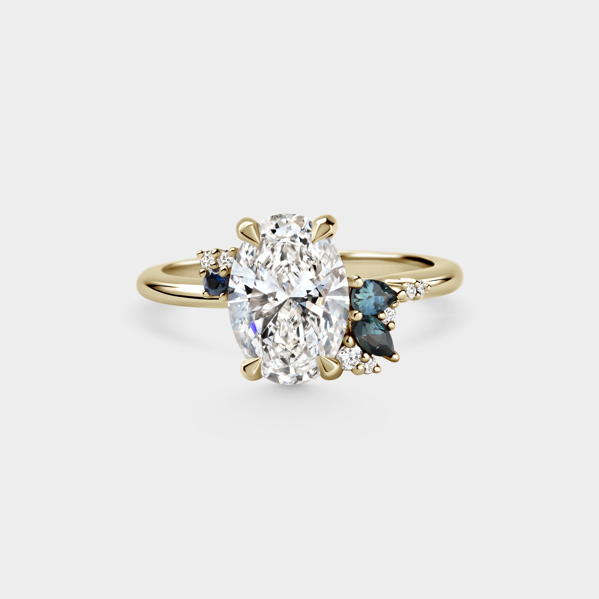 2.80ct Asymmetrical Cluster of Oval Lab & Sapphire Cluster