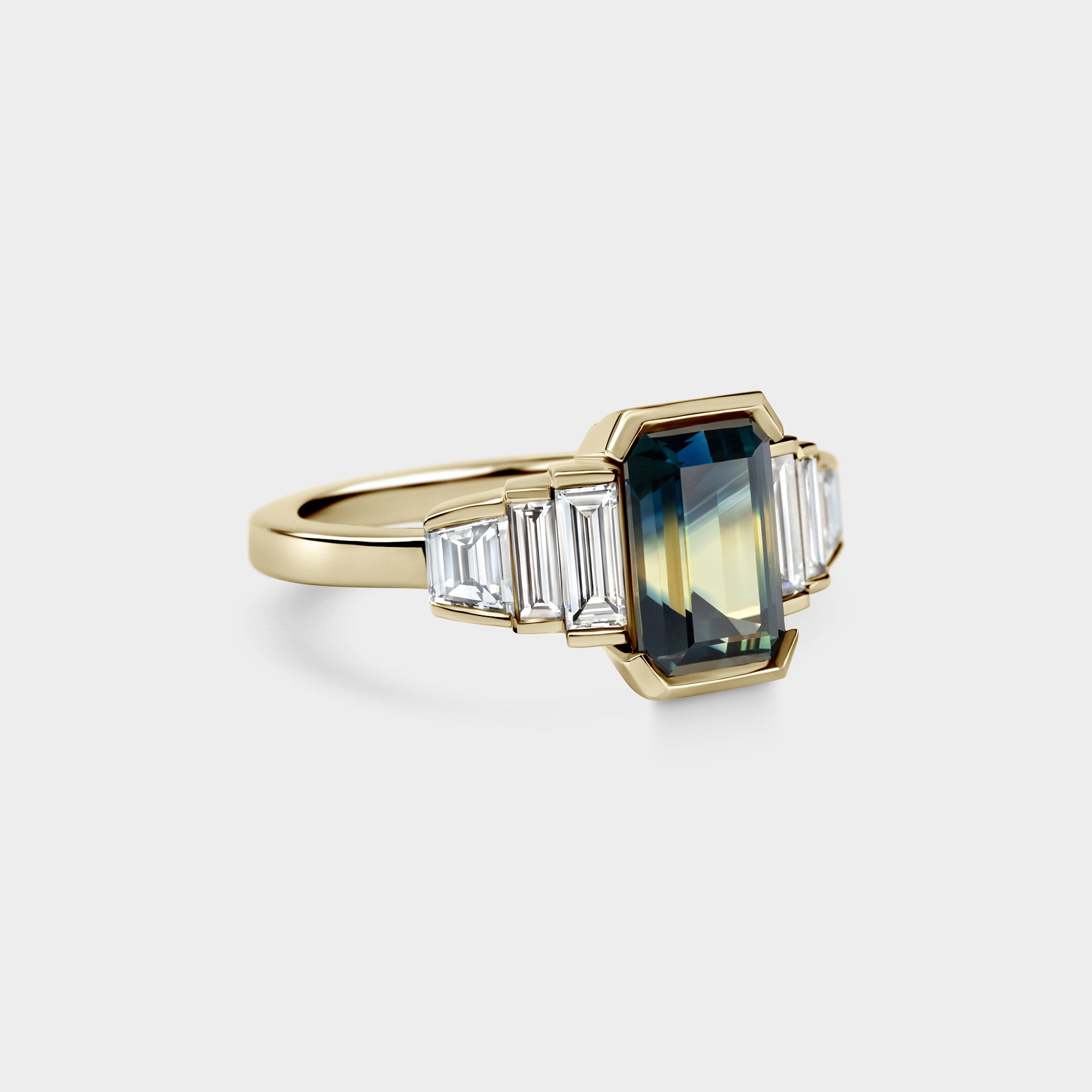 2.63ct Five Stone of Emerald Sapphire, Baguette & Trapezoid