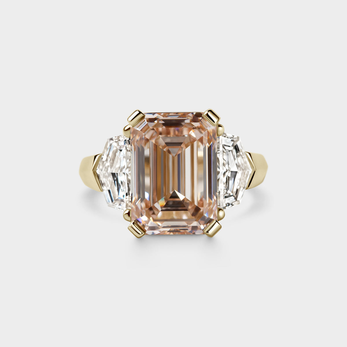 7.11ct Three Stone of Champagne/Pink Emerald & Cadillac Lab Diamond