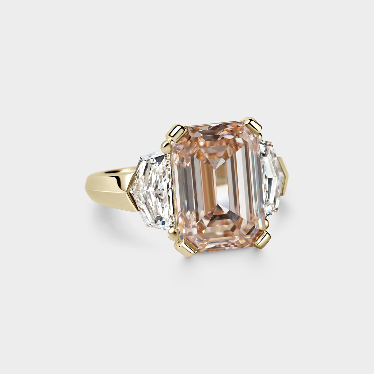 7.11ct Three Stone of Champagne/Pink Emerald & Cadillac Lab Diamond