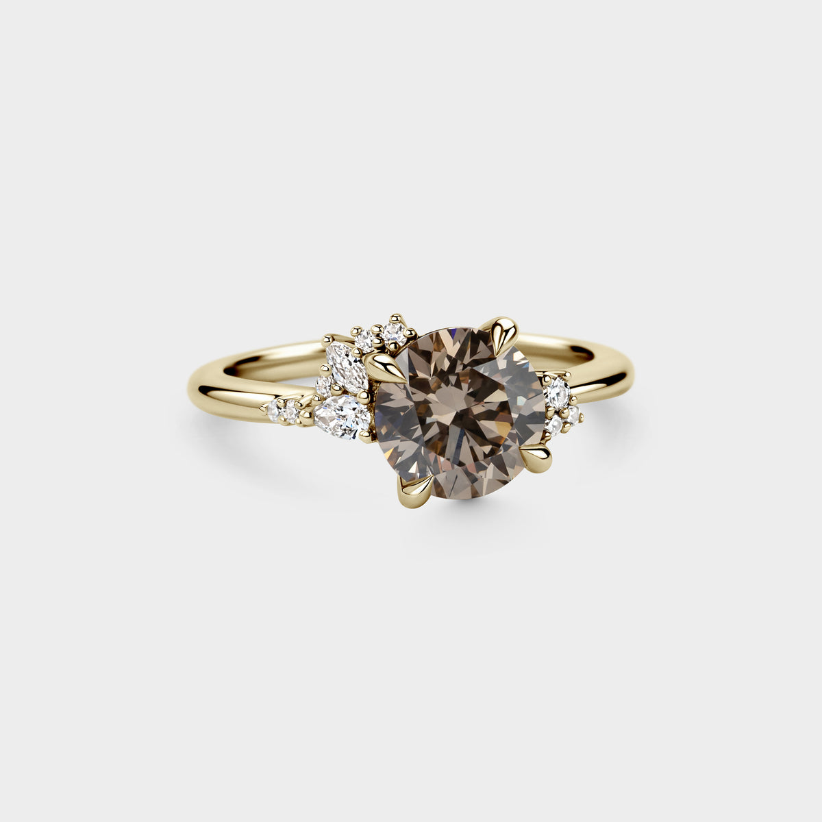 1.71ct Asymmetrical Cluster of Champagne Round & Diamond