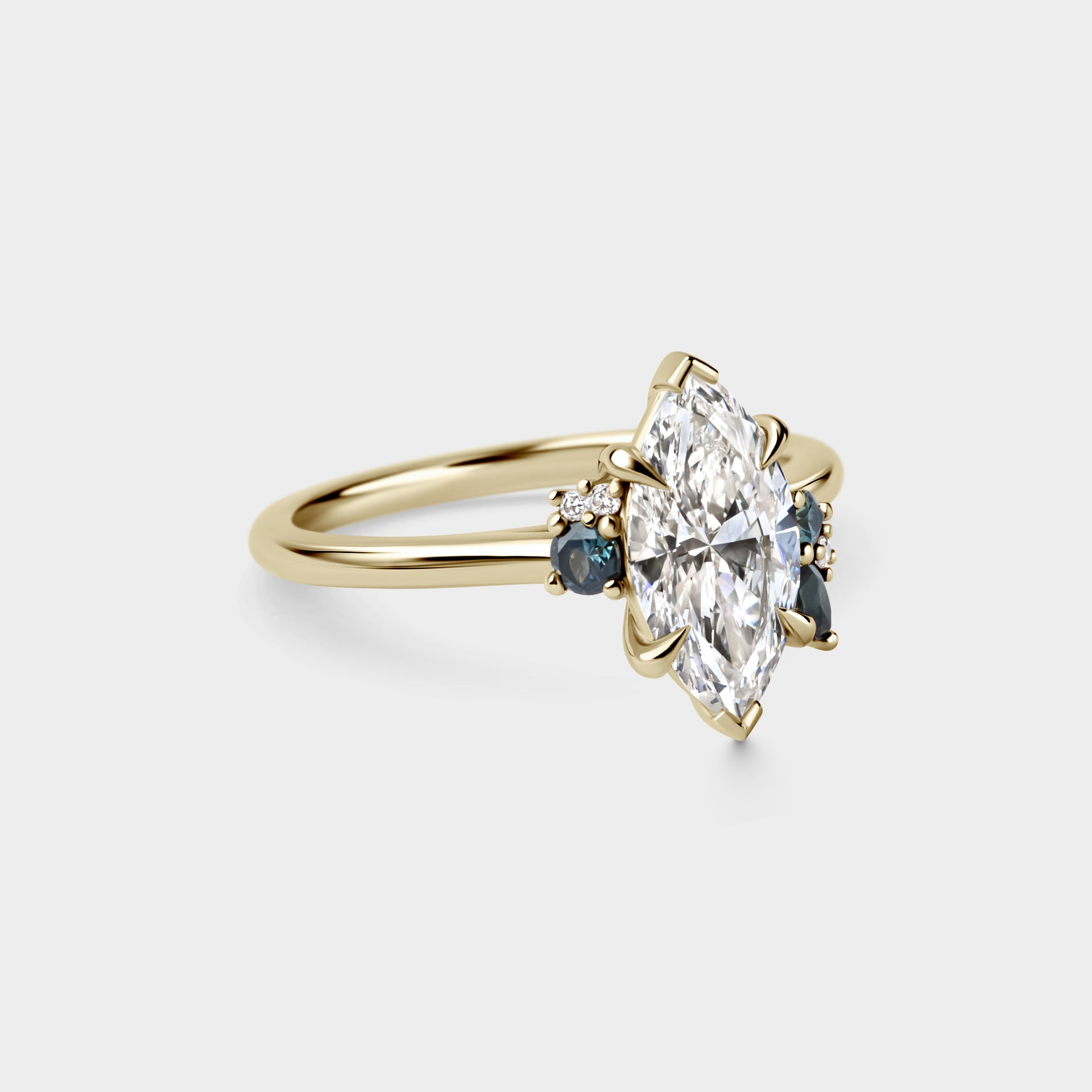 Asymmetrical Cluster of Marquise Lab Diamond & Sapphire Cluster