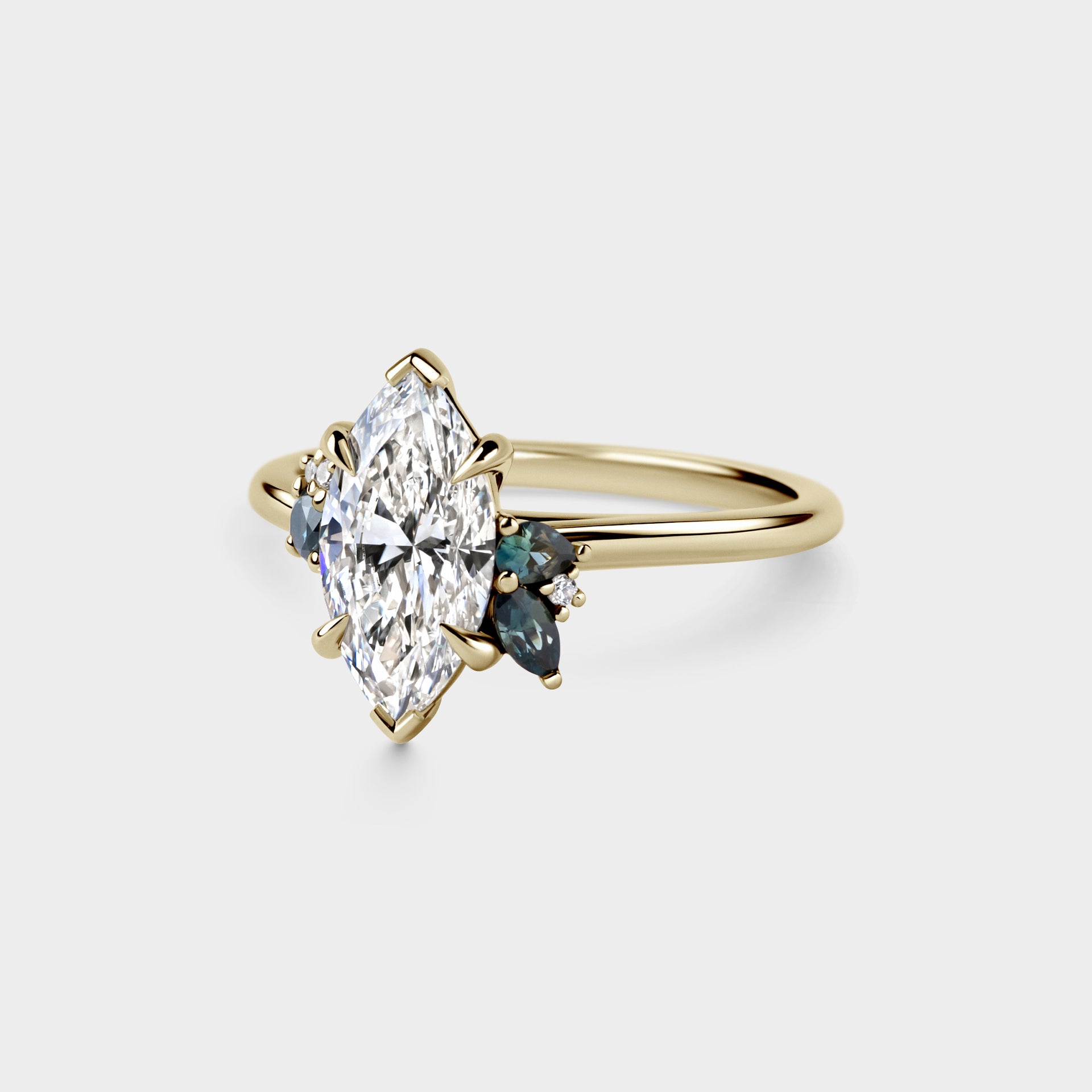 Asymmetrical Cluster of Marquise Lab Diamond & Sapphire Cluster
