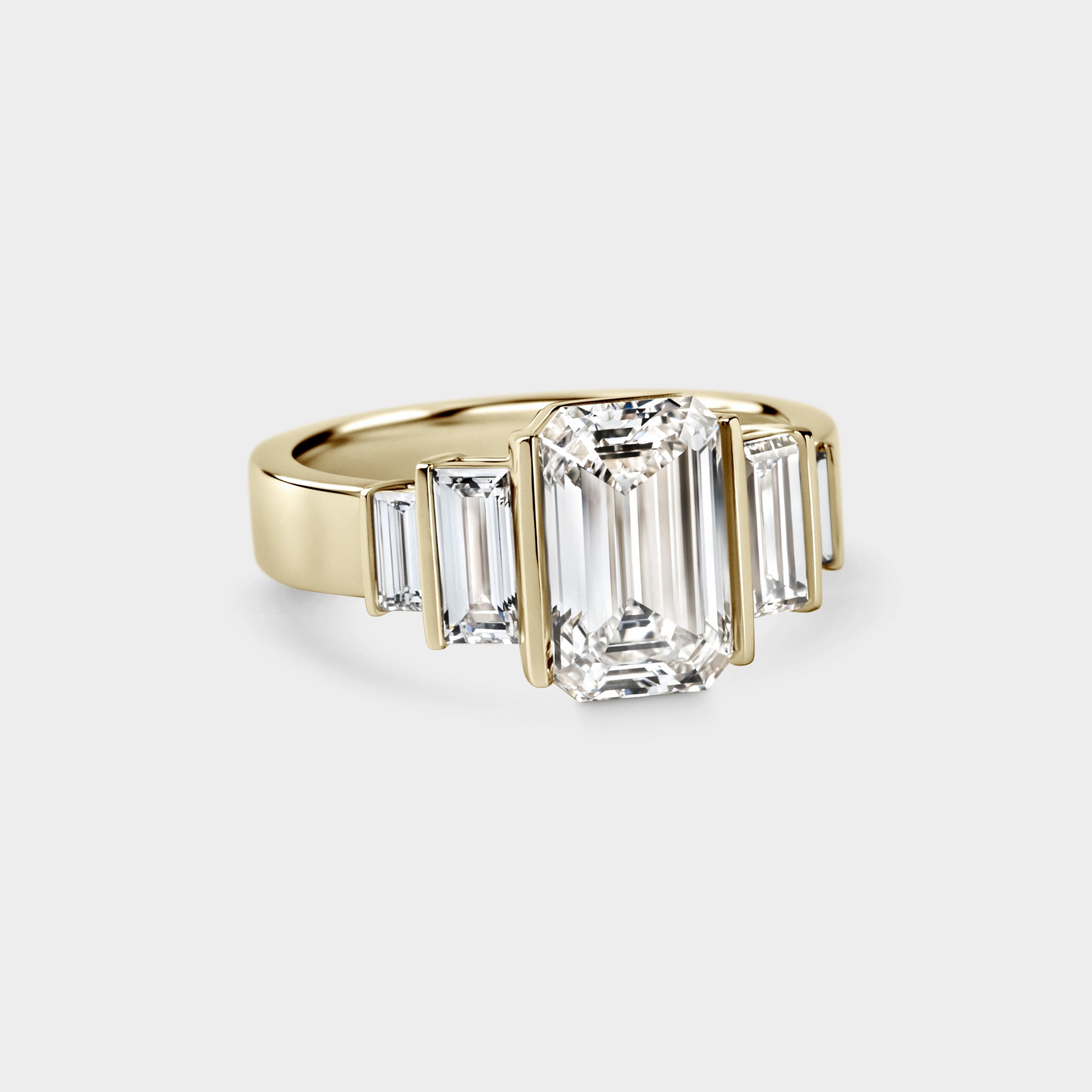 2.57ct Five Stone of Emerald Cut & Baguette on Wide Band