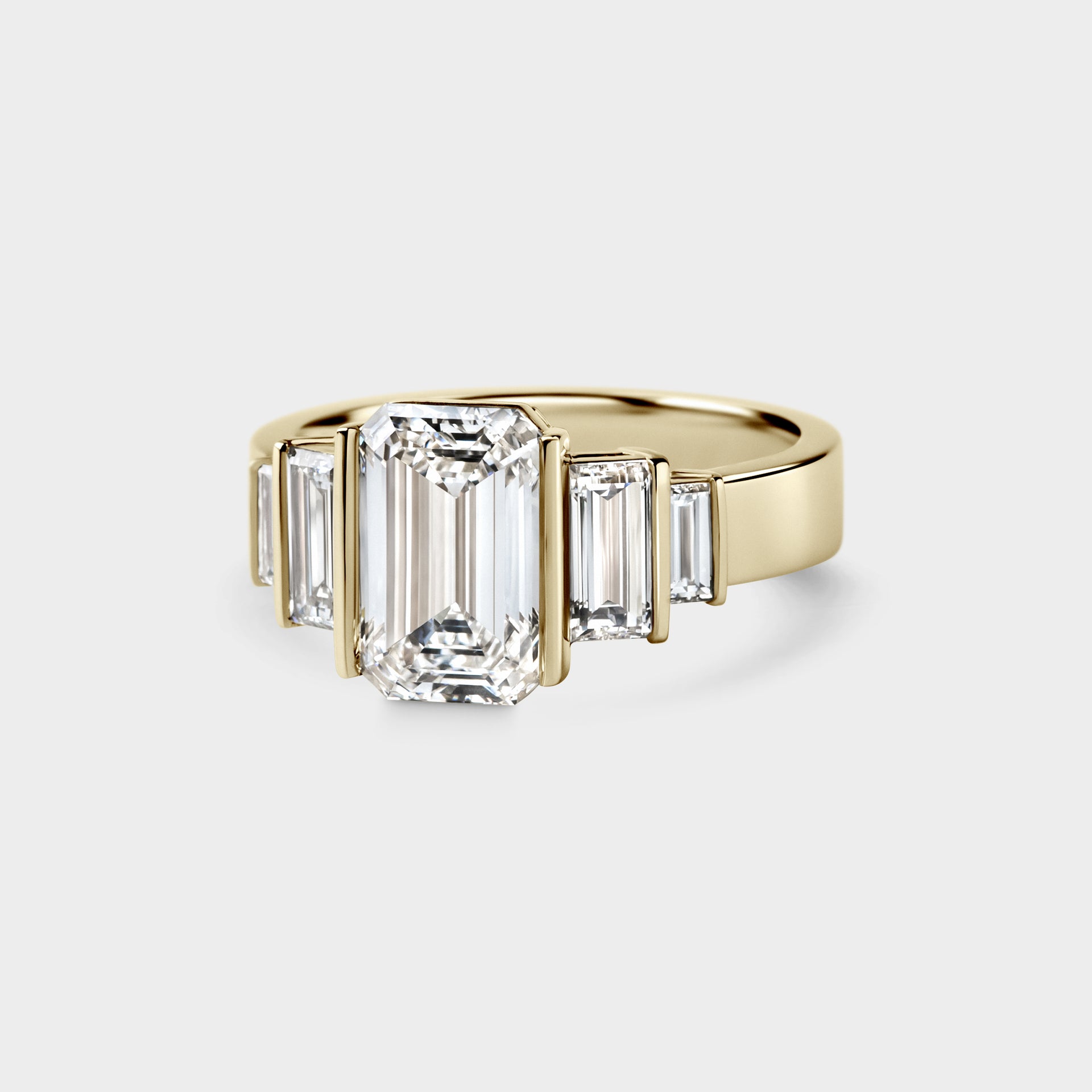 2.57ct Five Stone of Emerald Cut & Baguette on Wide Band