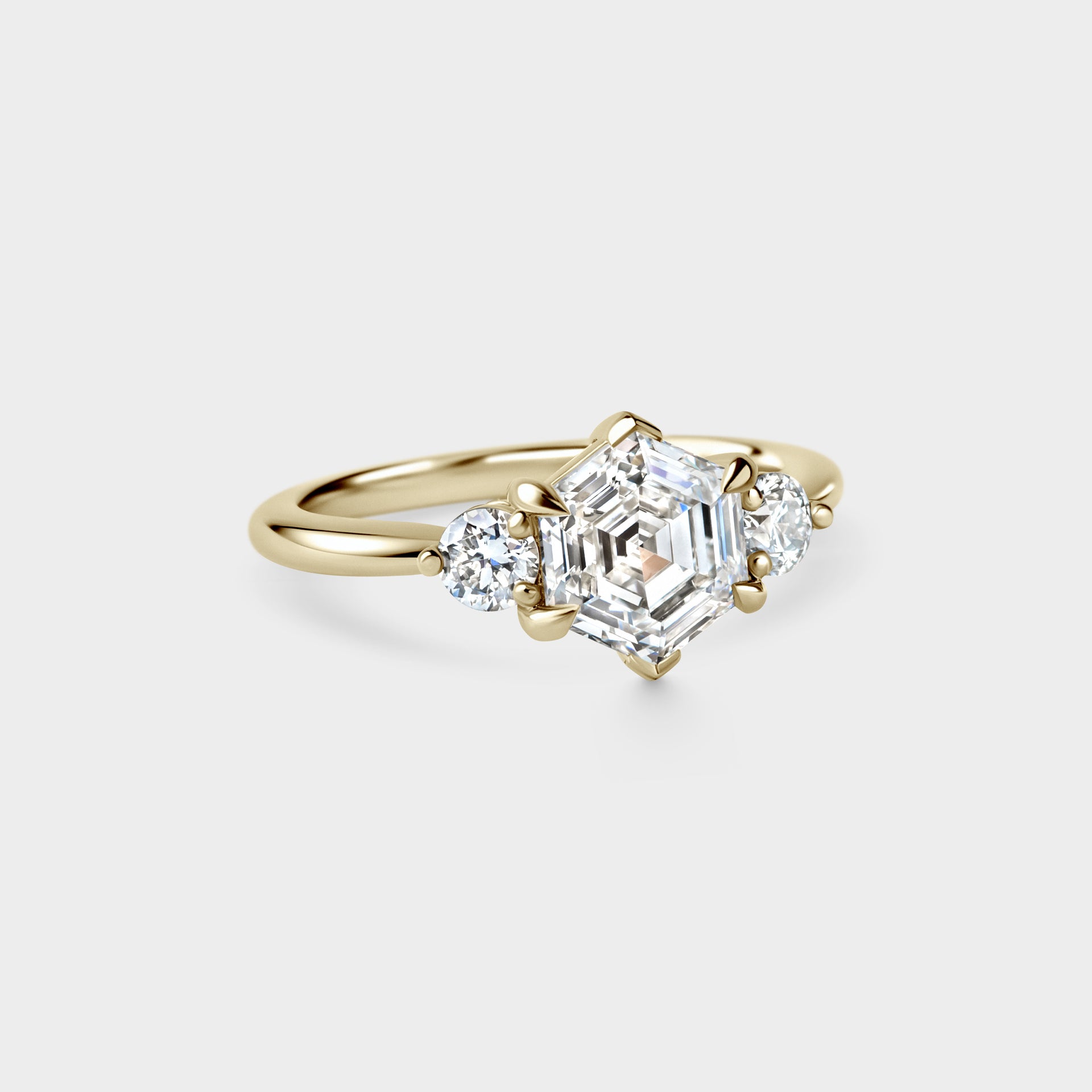 1.67ct Three Stone of Hexagonal Lab Grown Diamond & Round