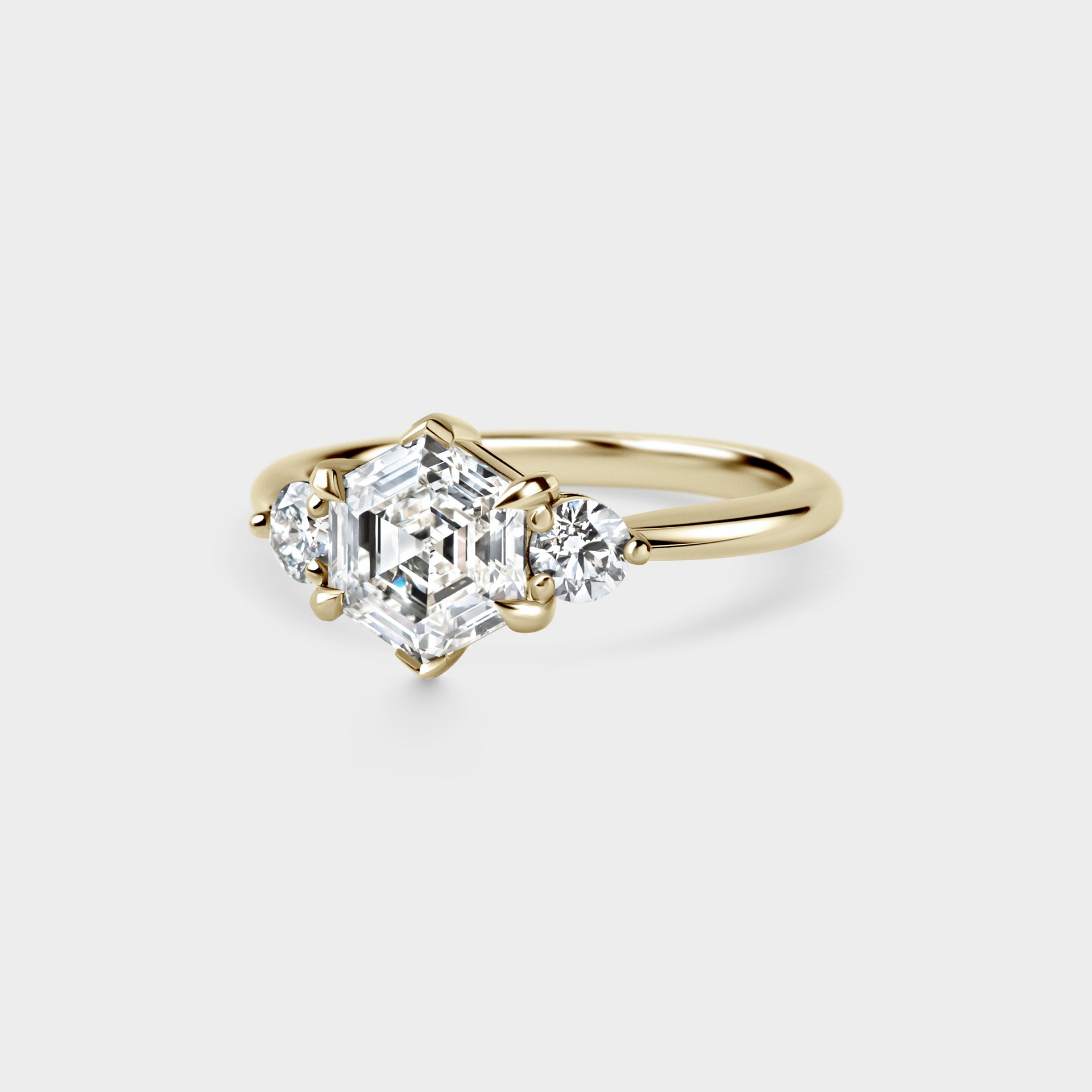 1.67ct Three Stone of Hexagonal Lab Grown Diamond & Round