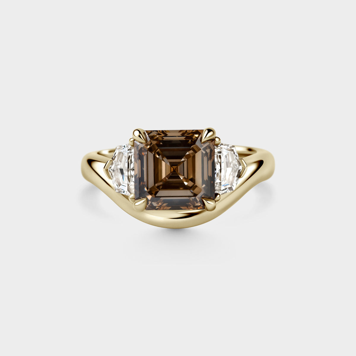 2.95ct Three Stone of Lab Champagne Asscher & Cadillac on Wide Offset Shank
