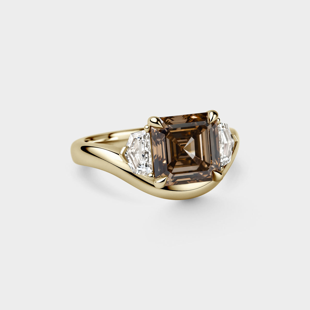 2.95ct Three Stone of Lab Champagne Asscher & Cadillac on Wide Offset Shank