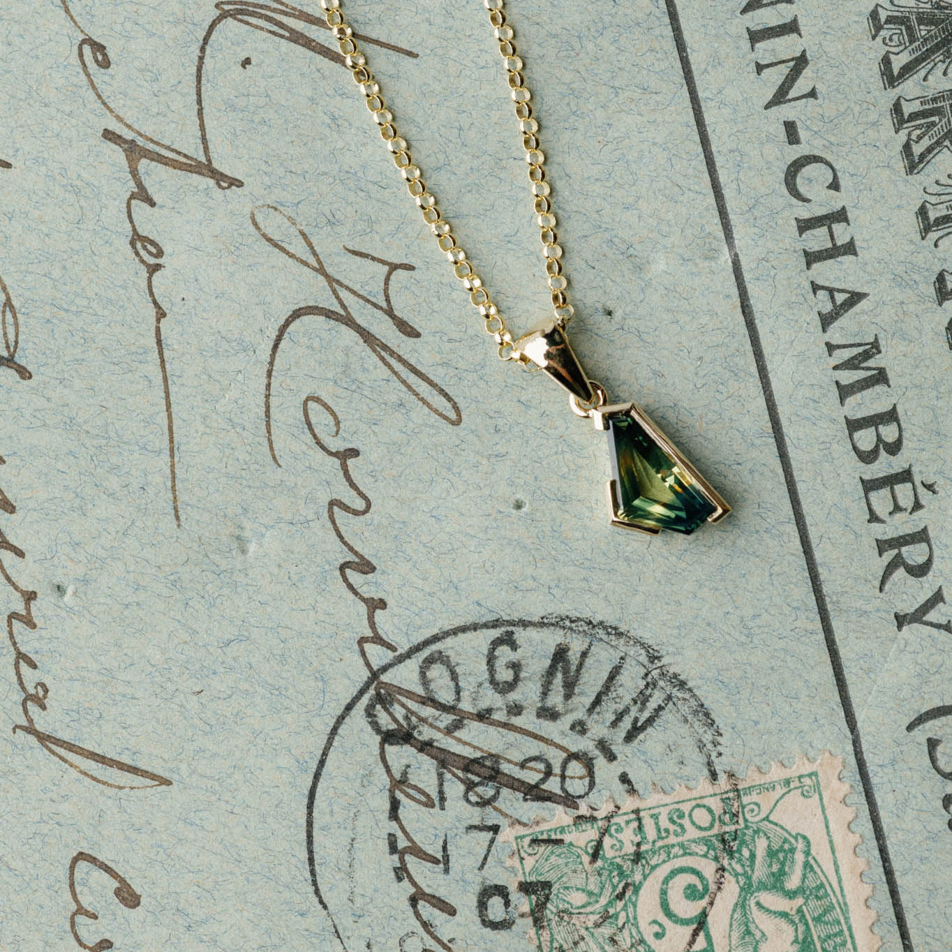 Freeform Sapphire, Quarter Bezel Pendant