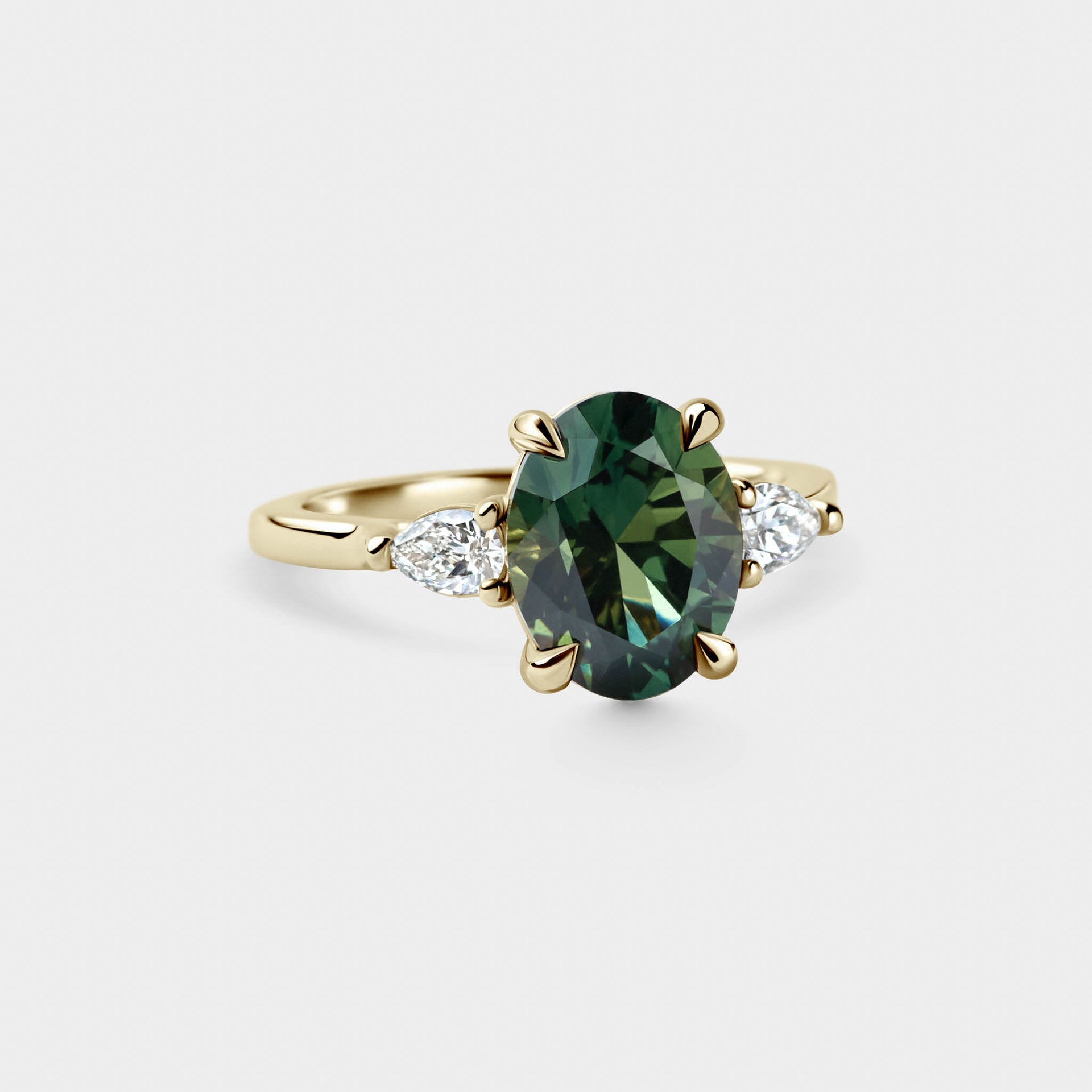 3.54ct Trilogy of Green Oval Sapphire & Diamond