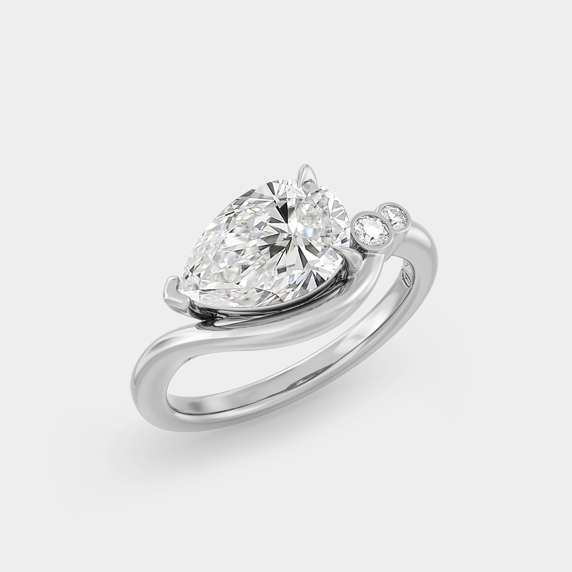 East West Pear w/ Micro Cluster Bezel Set Curved Shank