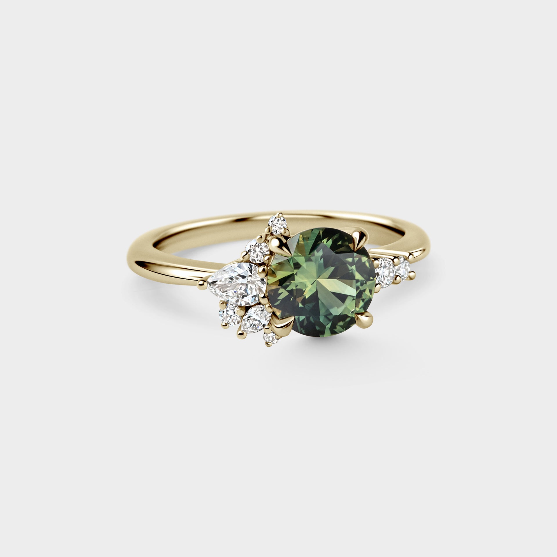 1.70ct Asymmetrical Cluster of Green Parti Sapphire & Diamond