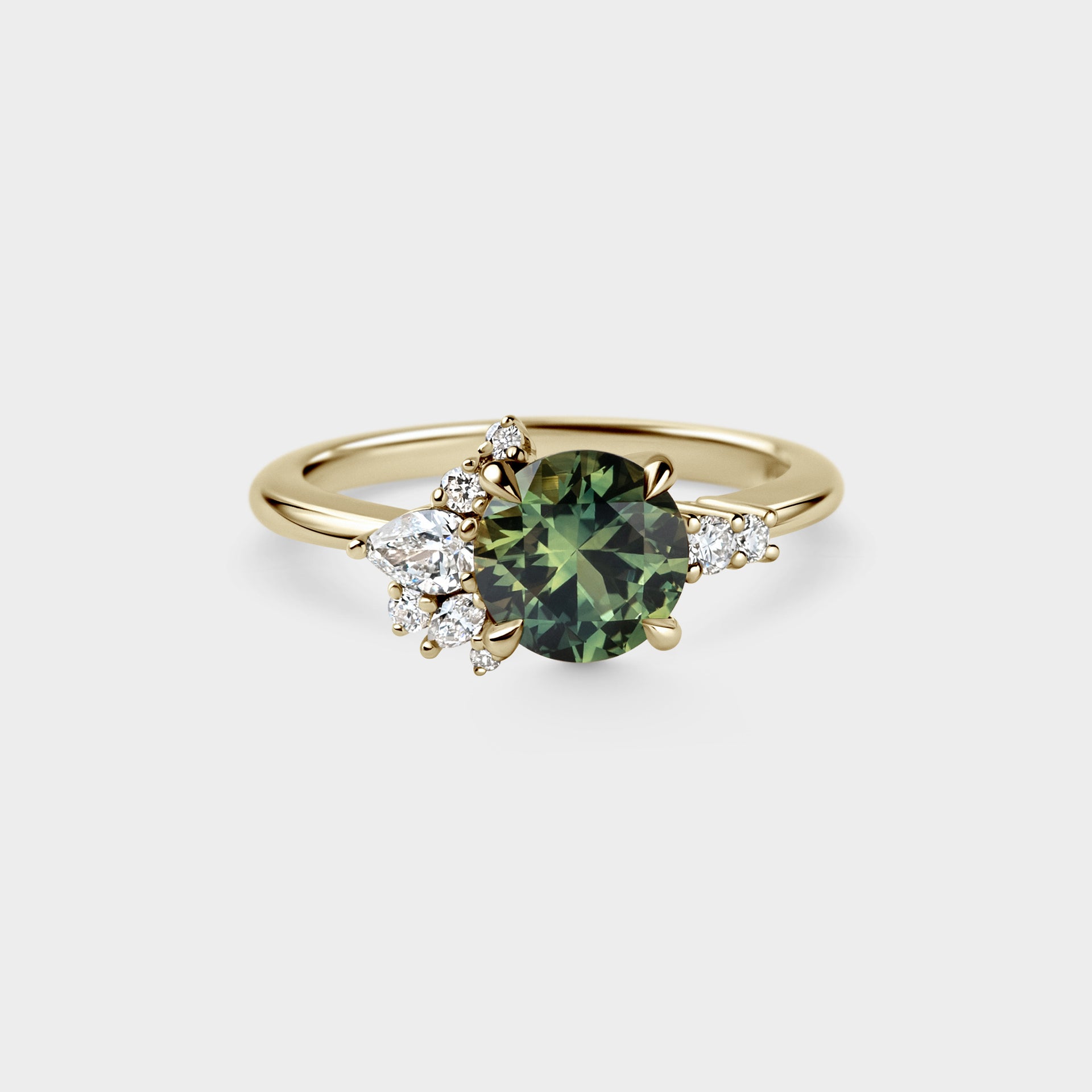 1.70ct Asymmetrical Cluster of Green Parti Sapphire & Diamond