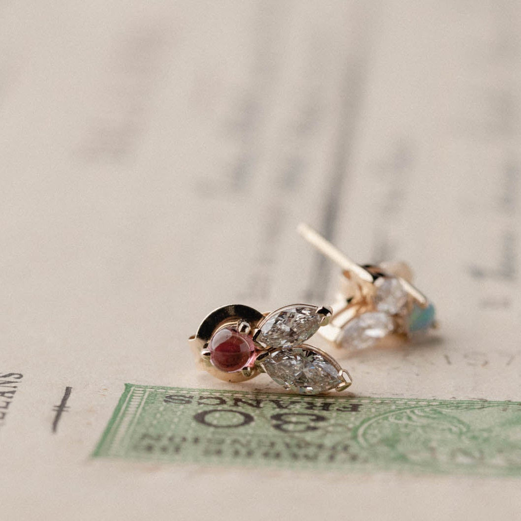 Marquise & Tourmaline Cabochon Studs