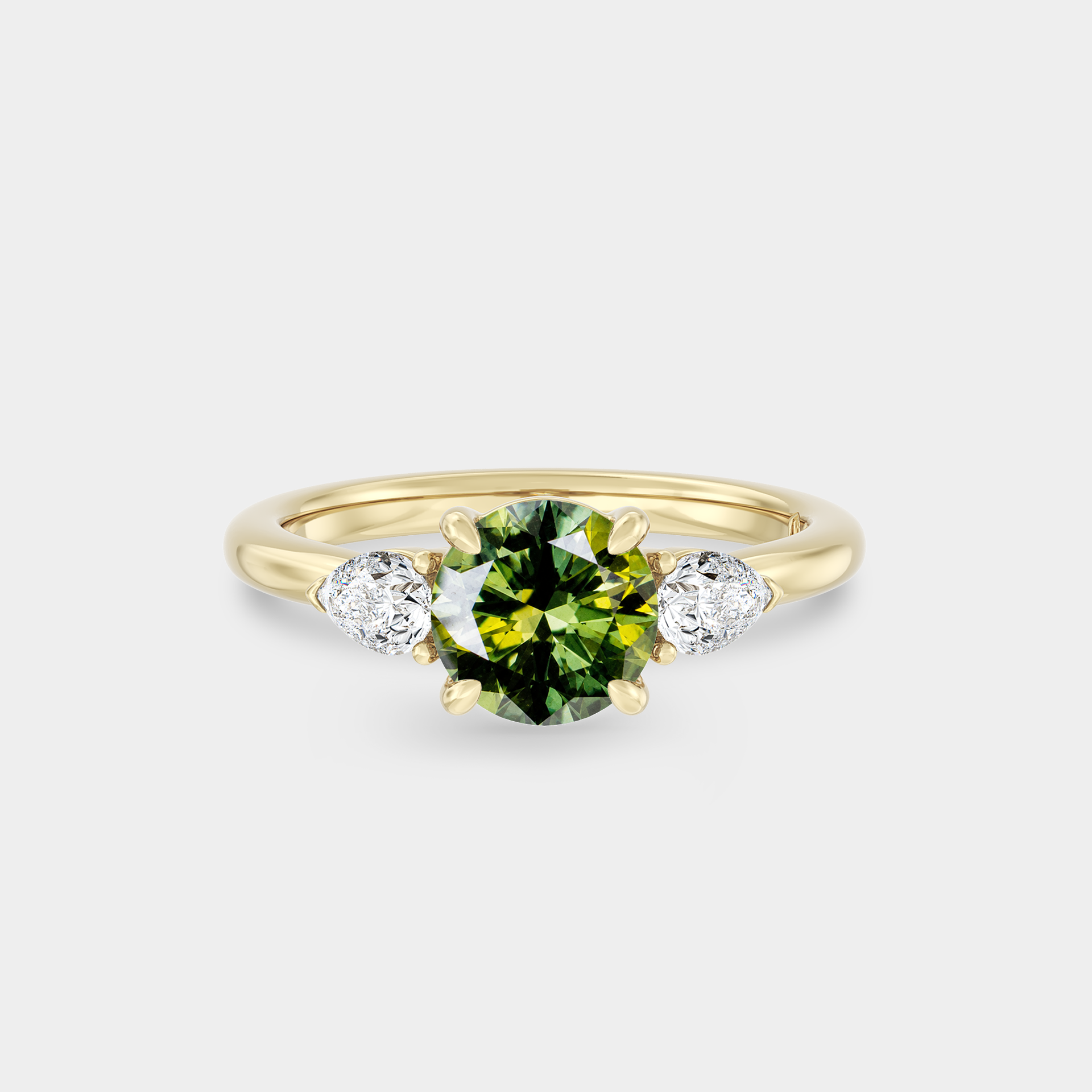 Three Stone of Round Cut Sapphire & Pear