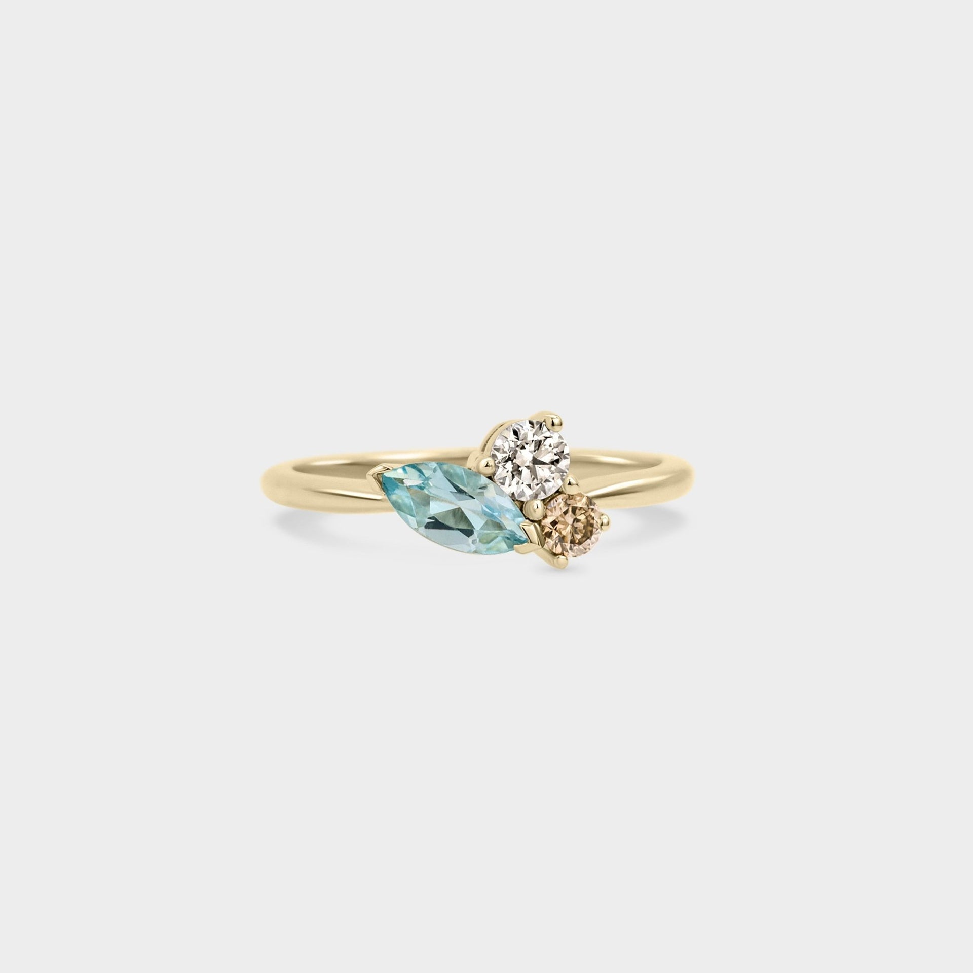 Aqua & Champagne Three Stone Cluster - Laher -