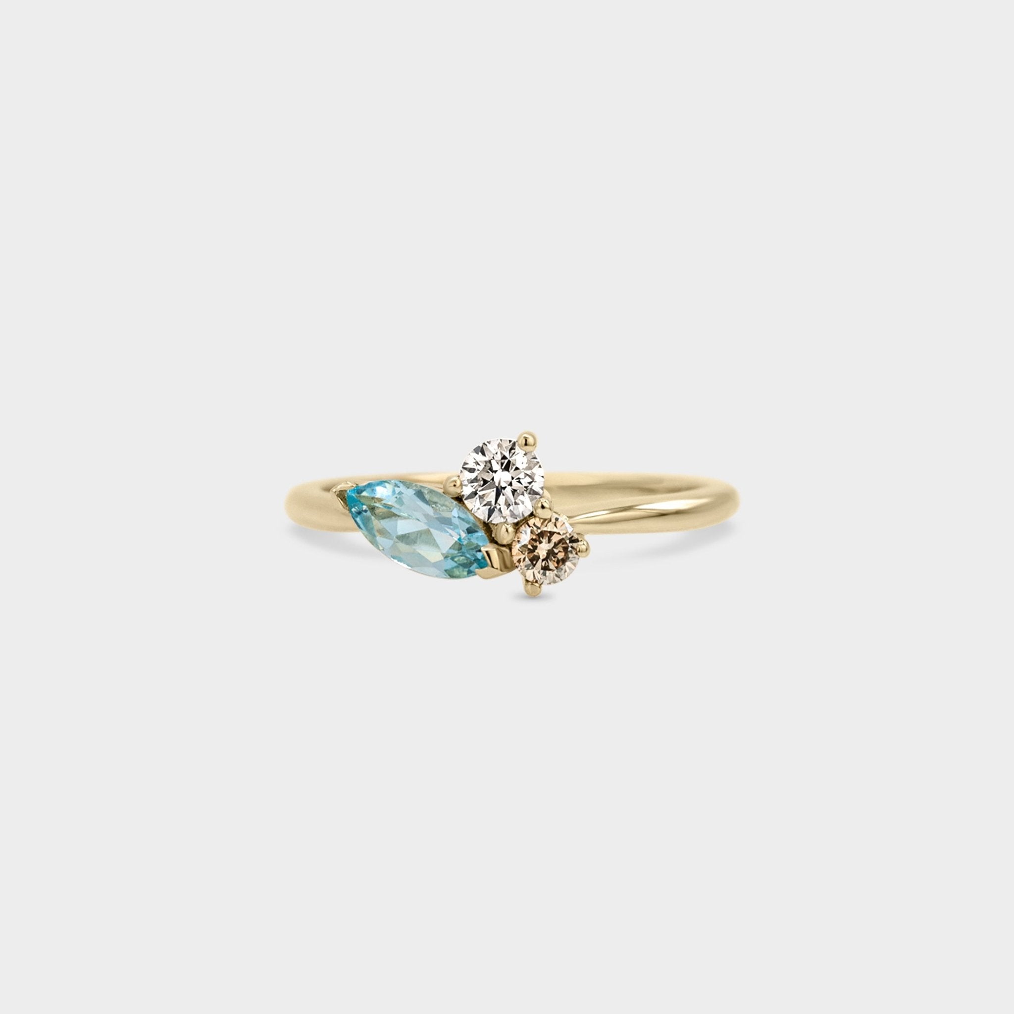 Aqua & Champagne Three Stone Cluster - Laher -