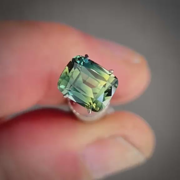 2.40ct Cushion Cut Green/Yellow Parti Sapphire