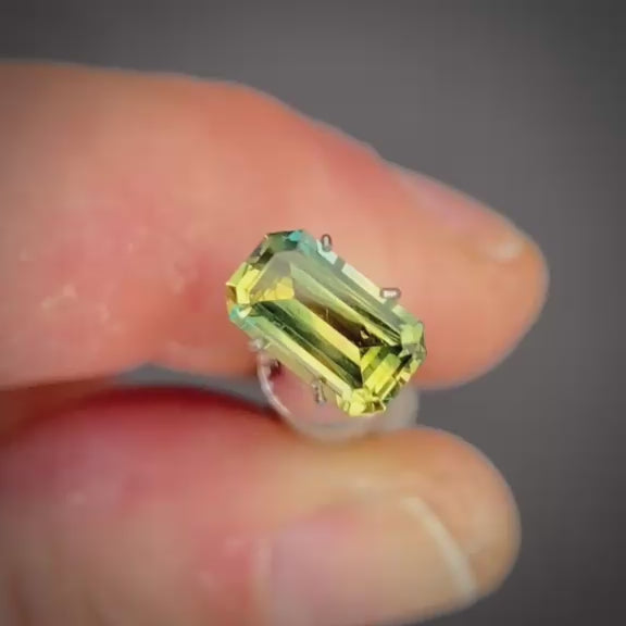 1.83ct Emerald Cut Green/Yellow Parti Sapphire
