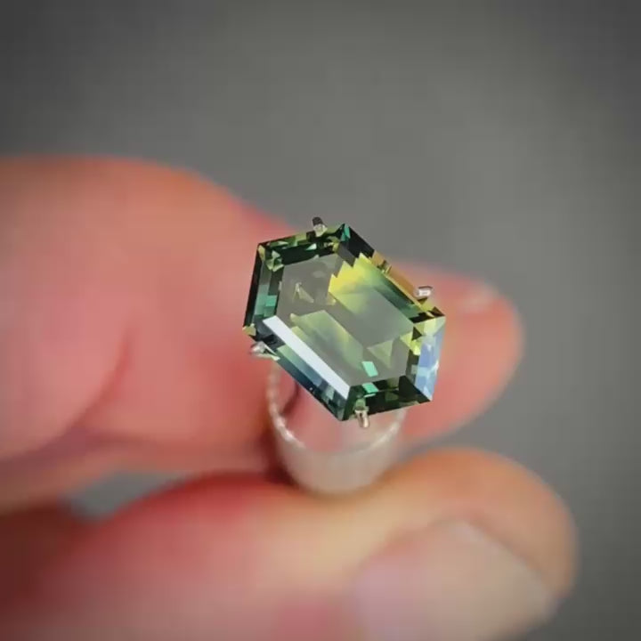 2.80ct Hex Cut Blue/Yellow/Green Parti Sapphire