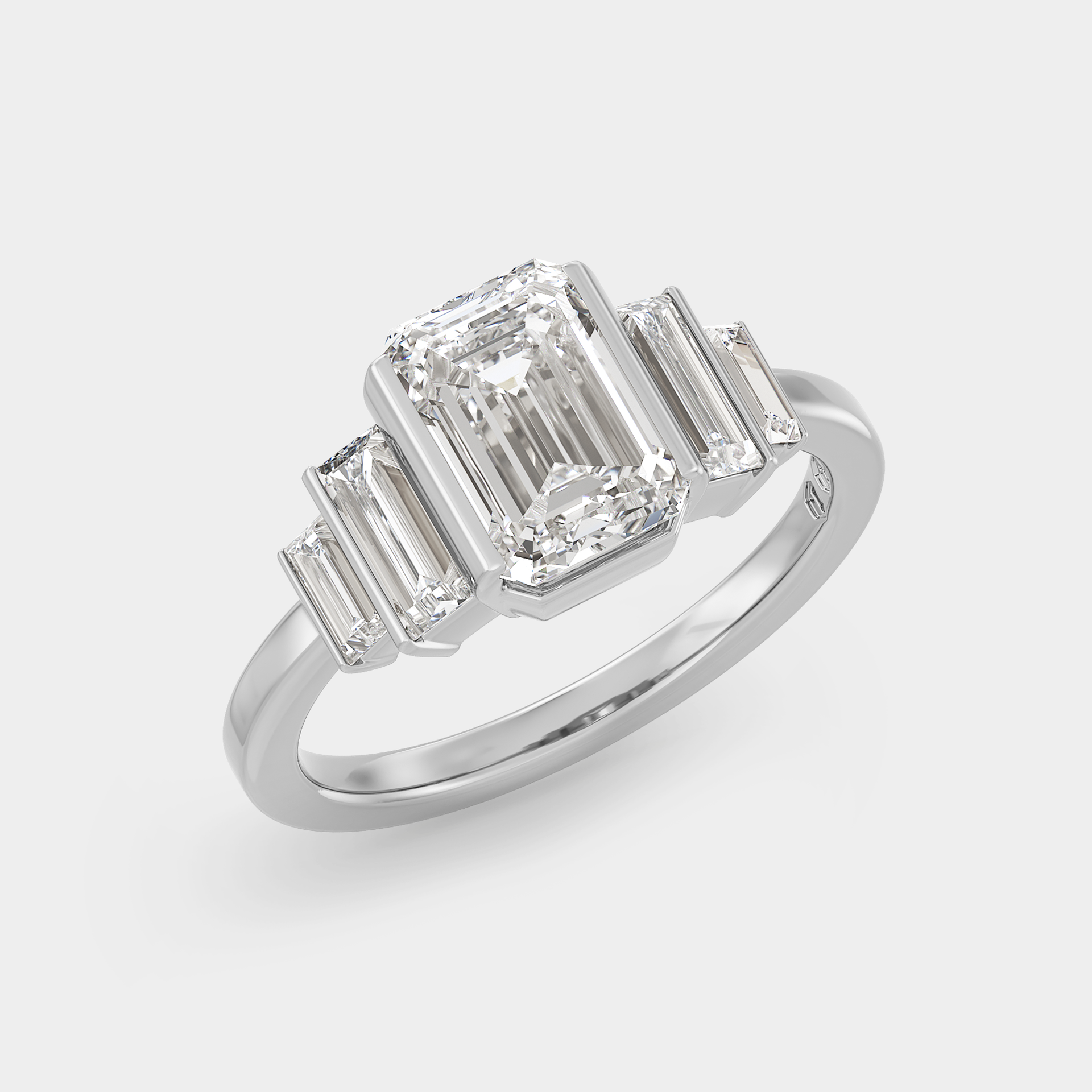 Five Stone of Emerald Cut Lab Grown Diamond & Baguette, Bar Set