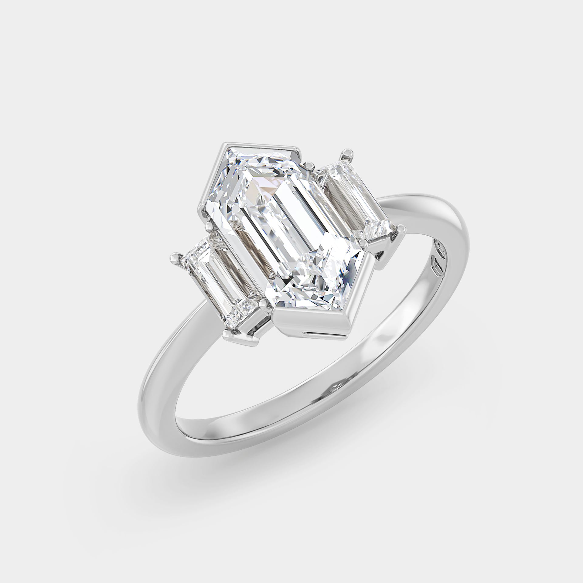 Three Stone of Hexagonal Cut Lab Grown Diamond & Baguette