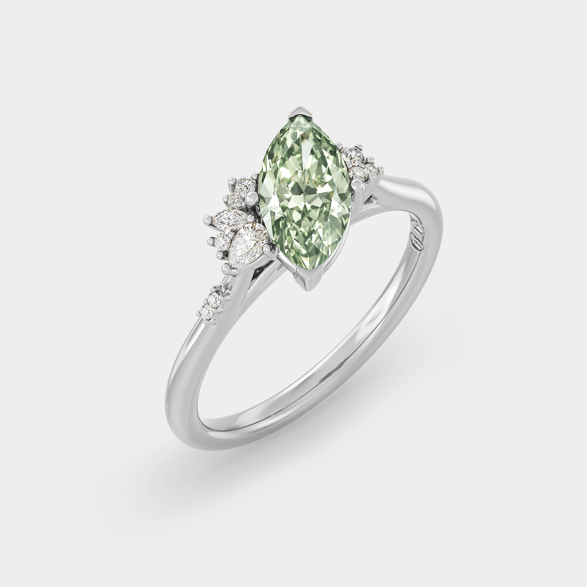 Off-angle Asymmetrical Cluster & Fancy Green Marquise Diamond