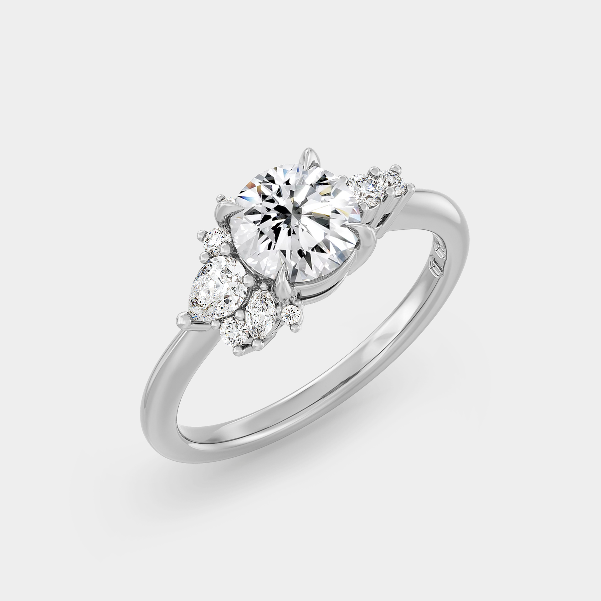 Asymmetrical Cluster of Lab Grown Round Diamond (low set)