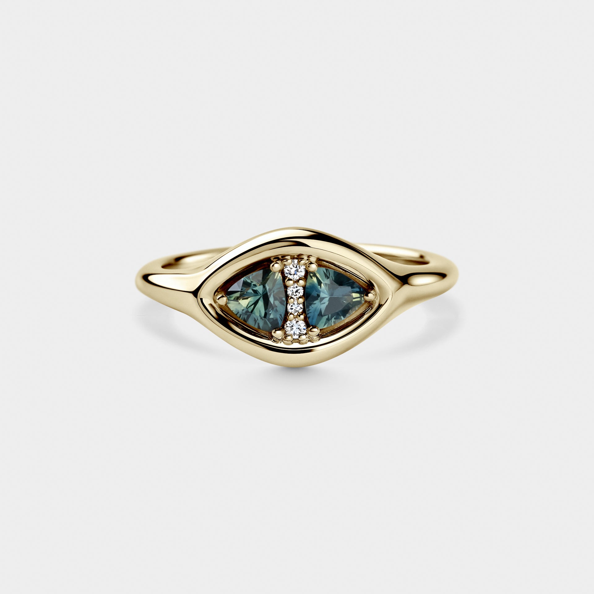 Two Stone of Trillion Australian Sapphire w/ Diamond Pavé