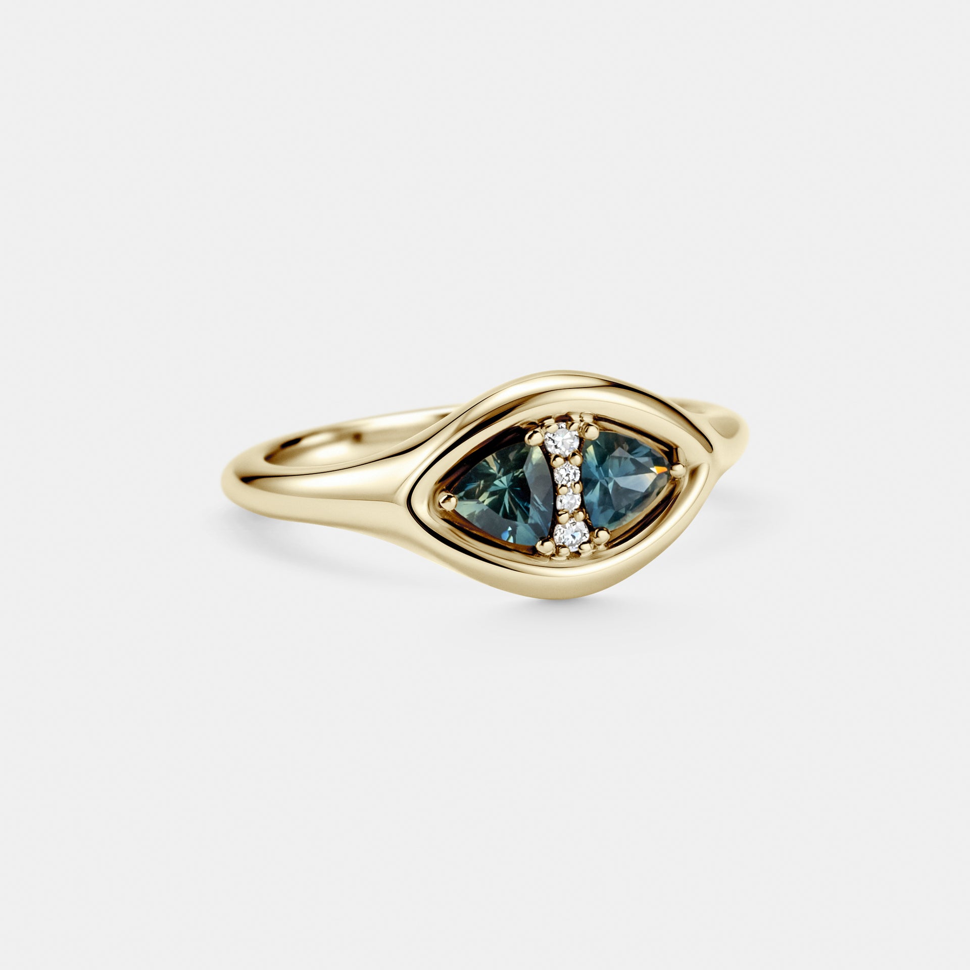 Two Stone of Trillion Australian Sapphire w/ Diamond Pavé