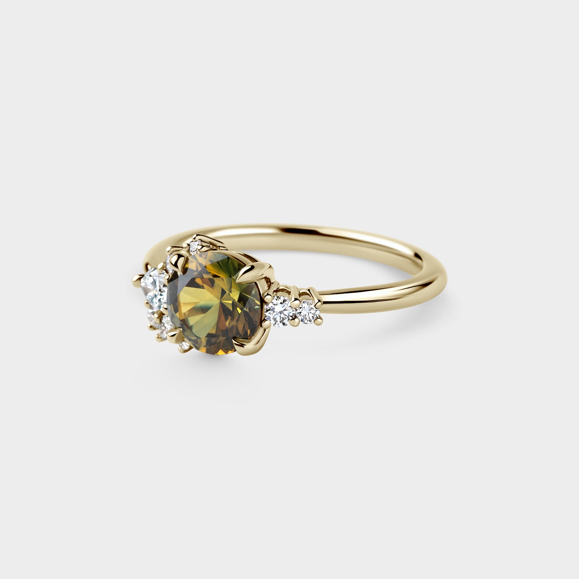 1.44ct Asymmetrical Cluster of Yellow/Green Parti Sapphire & Diamond
